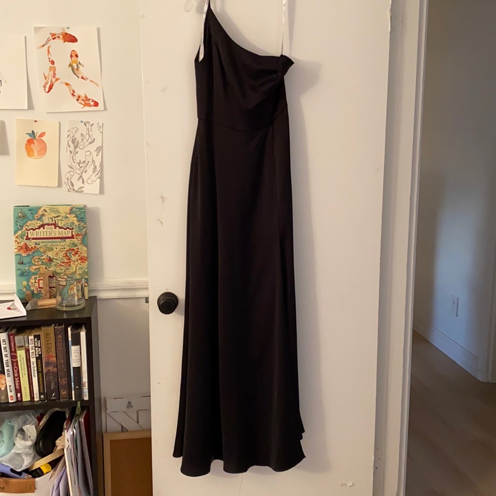David’s Bridal Crepe-Back Satin One-Shoulder Bridesmaid Dress